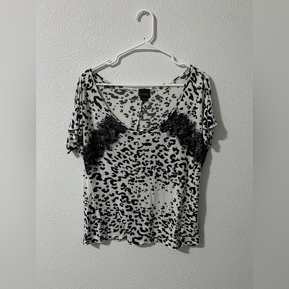 Daytrip Cheetah Print Jeweled Women’s Shirt